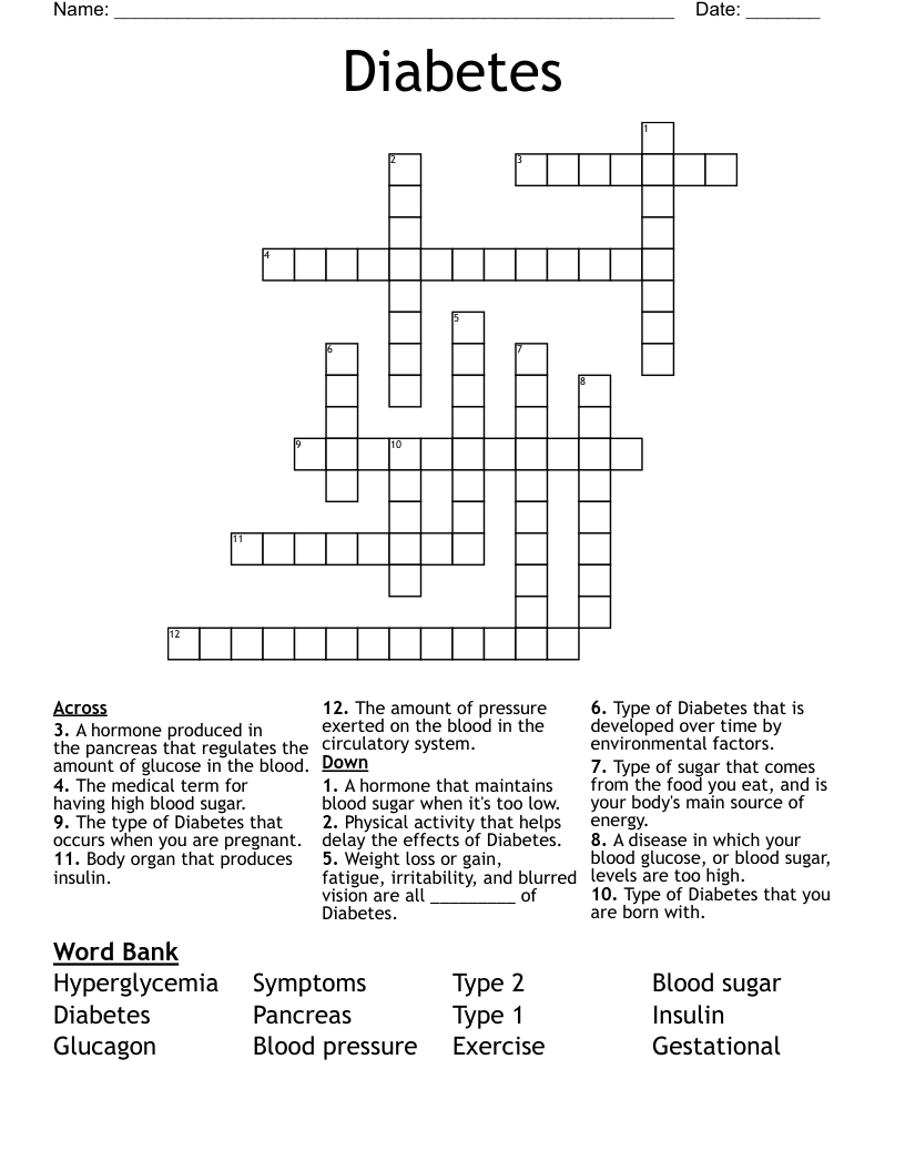 Diabetes Crossword