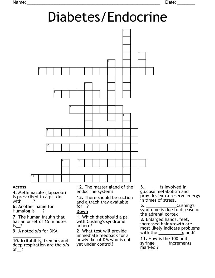 Diabetes/Endocrine  Crossword