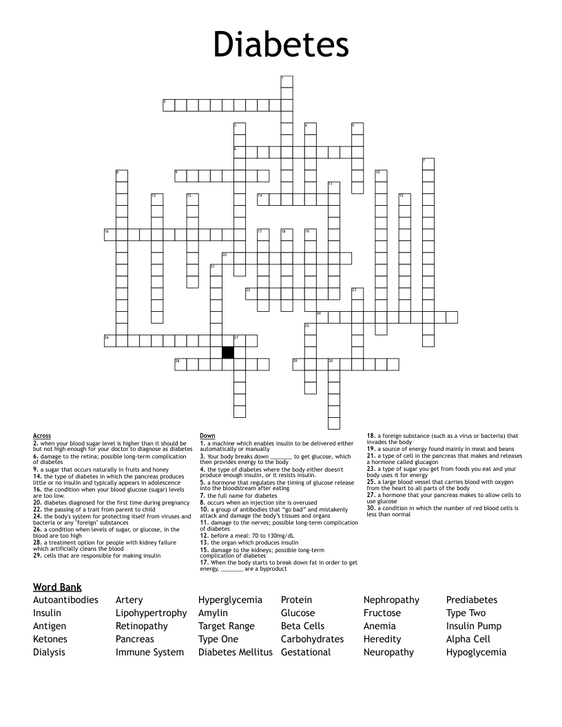 Diabetes Crossword