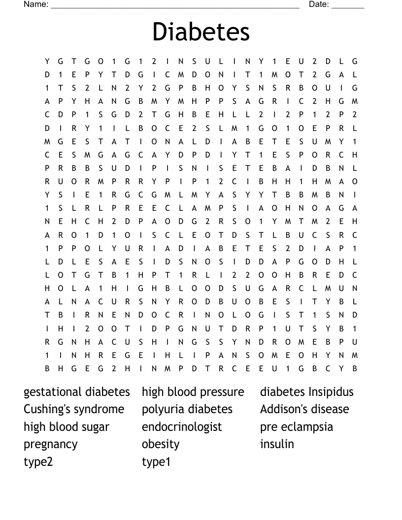 Diabetes Word Search
