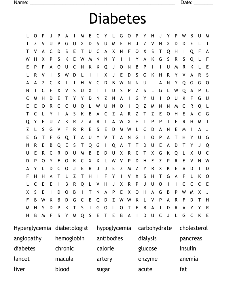Diabetes Word Search