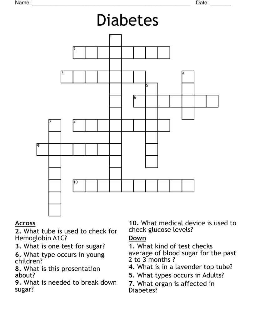 Diabetes Crossword