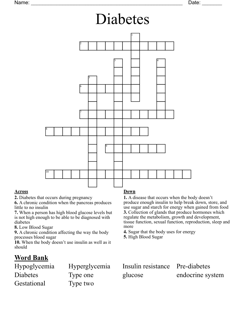 Diabetes Crossword