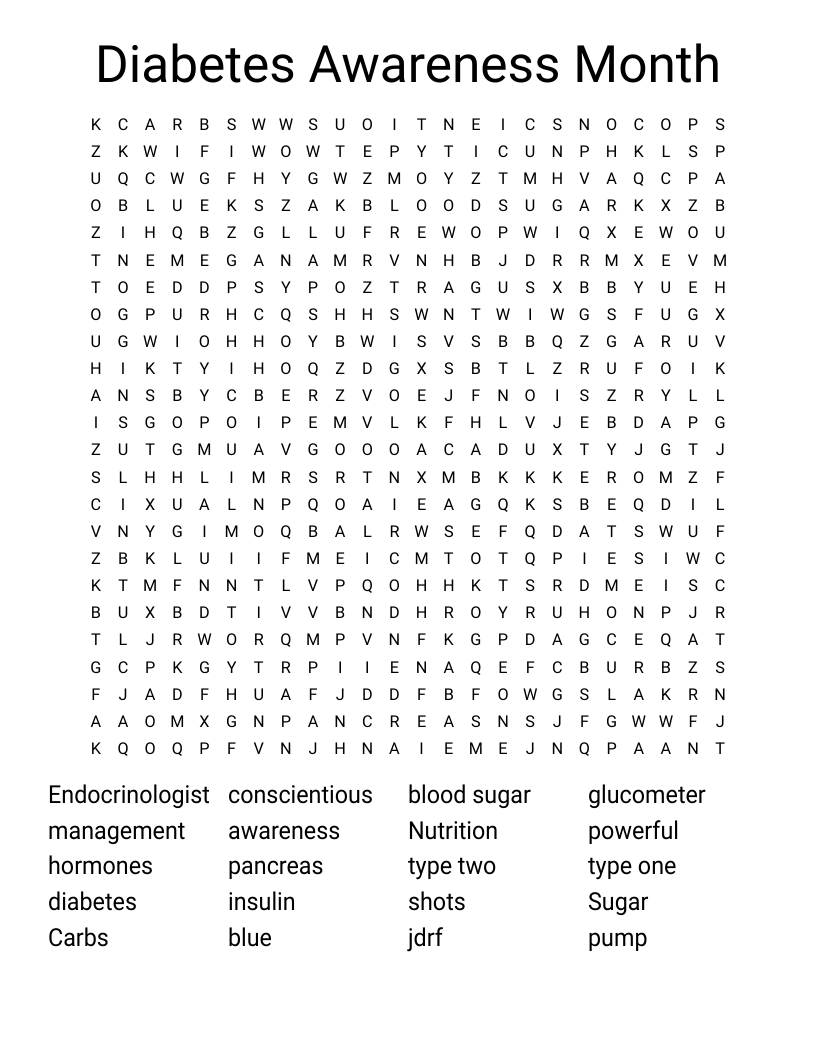 Diabetes Awareness Month Word Search