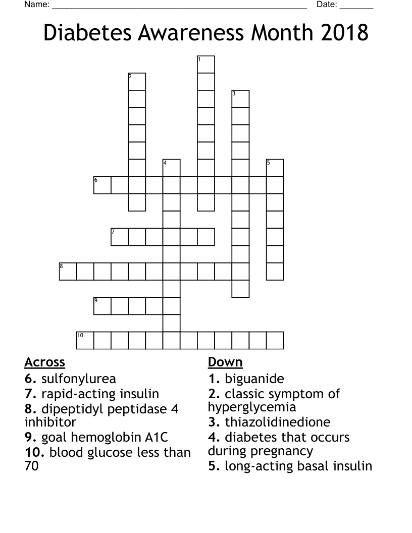 Diabetes Awareness Month 2018 Crossword