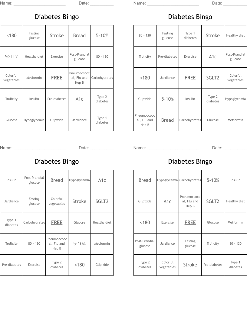 Diabetes Bingo