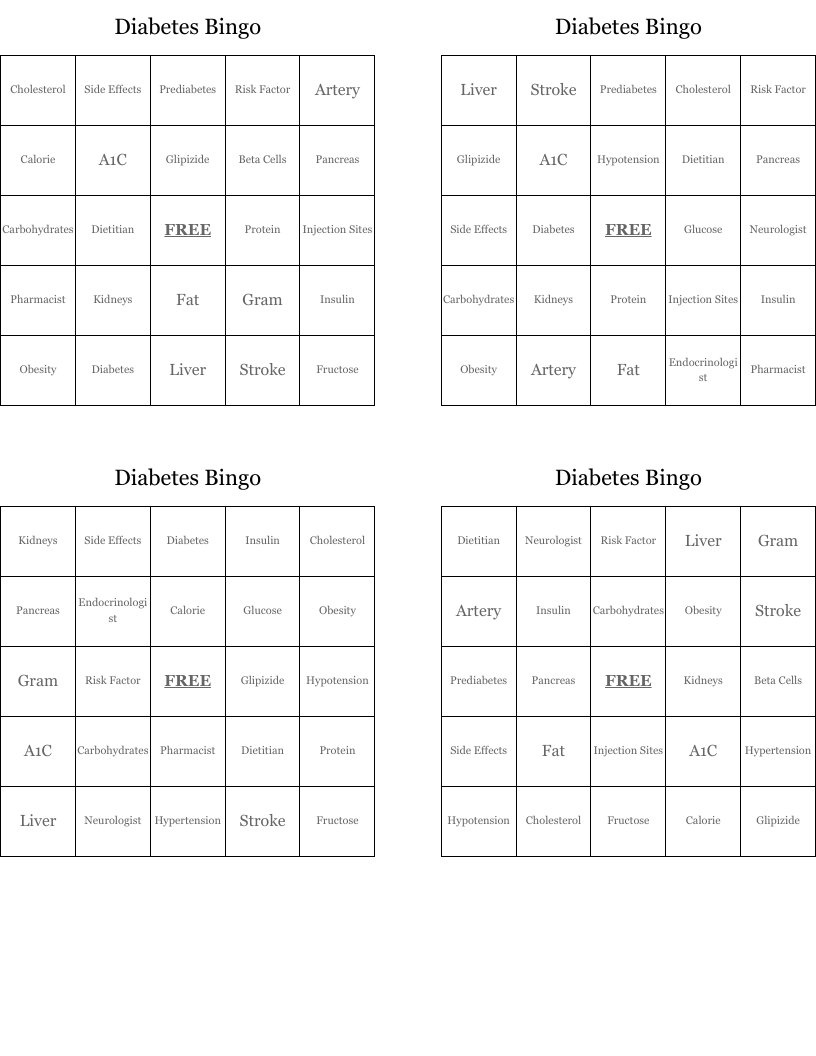 Diabetes Bingo