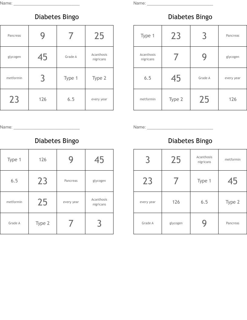 Diabetes Bingo