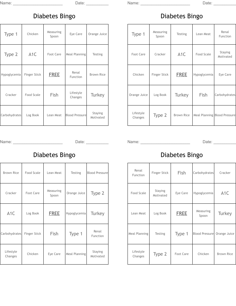 Diabetes Bingo