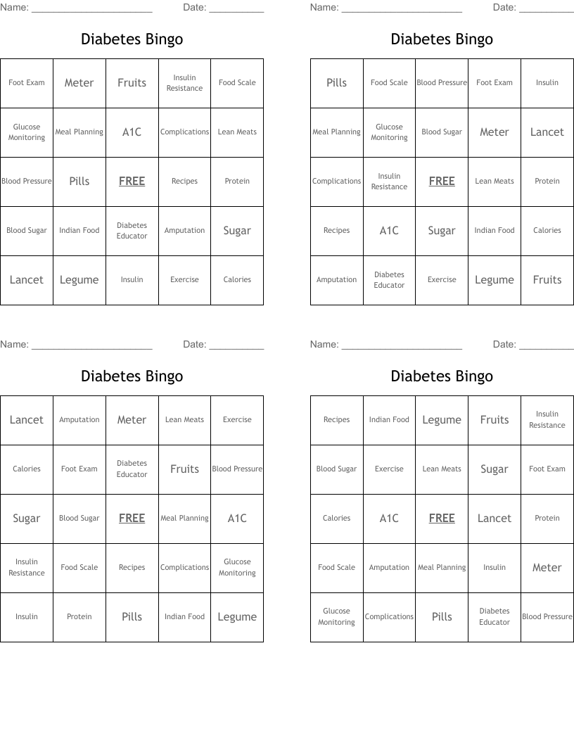 Diabetes Bingo