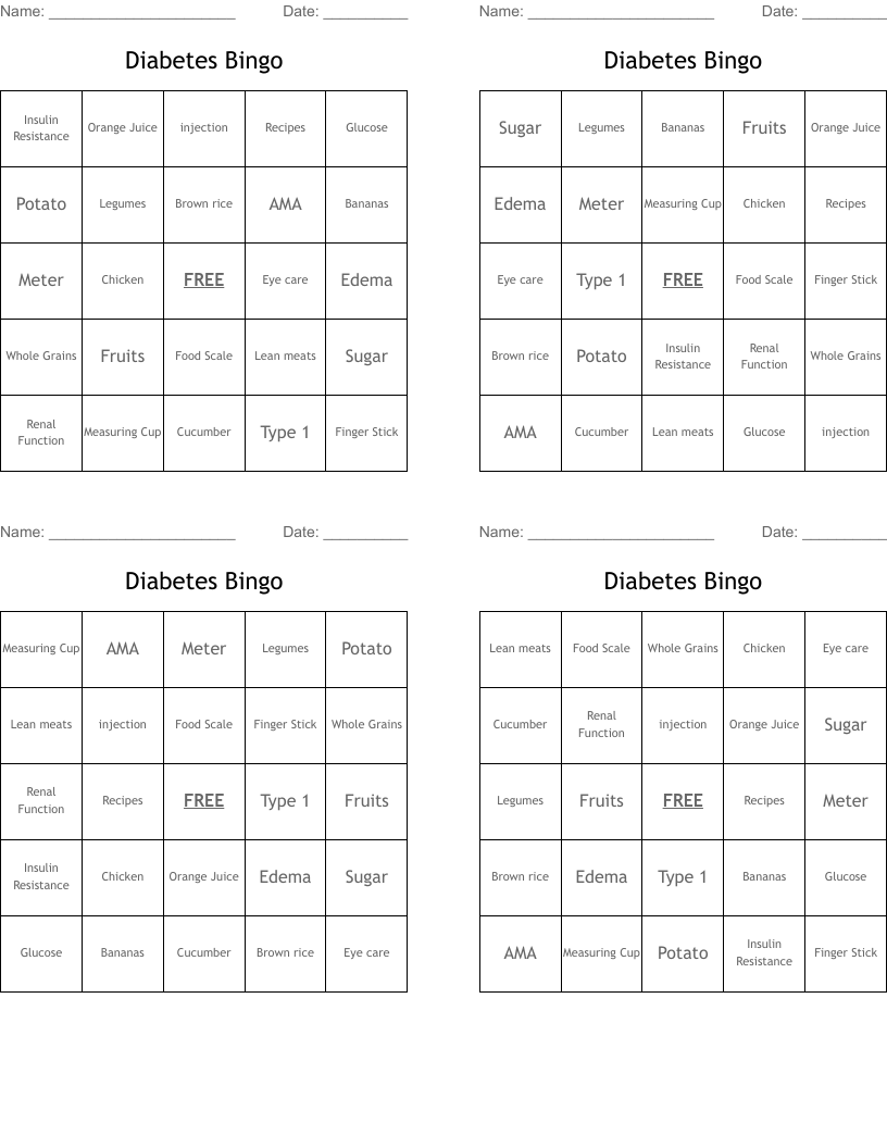 Diabetes Bingo