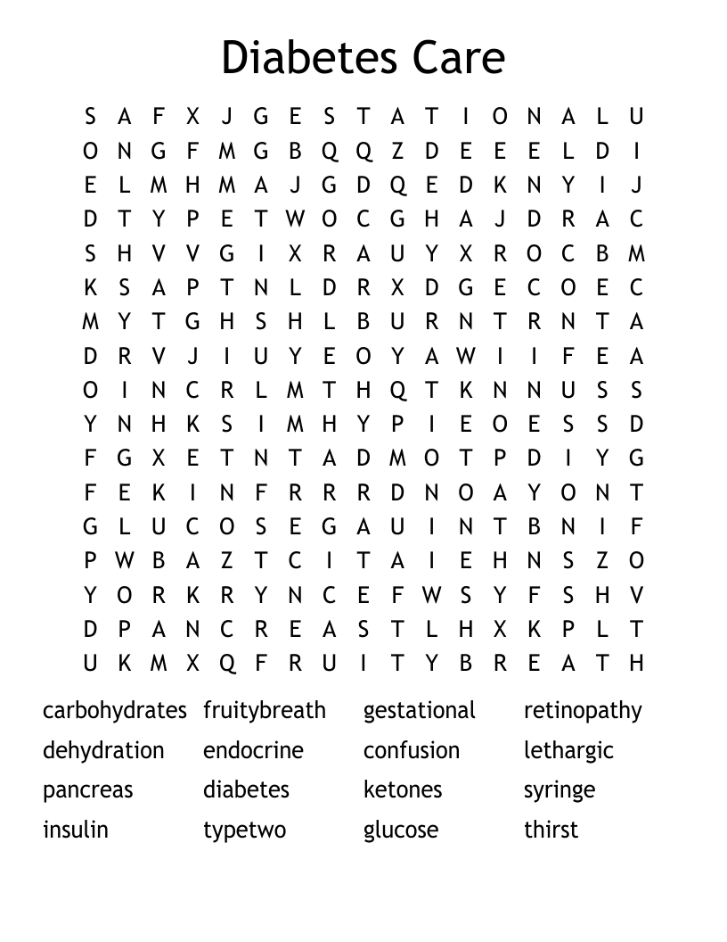 Diabetes Care Word Search