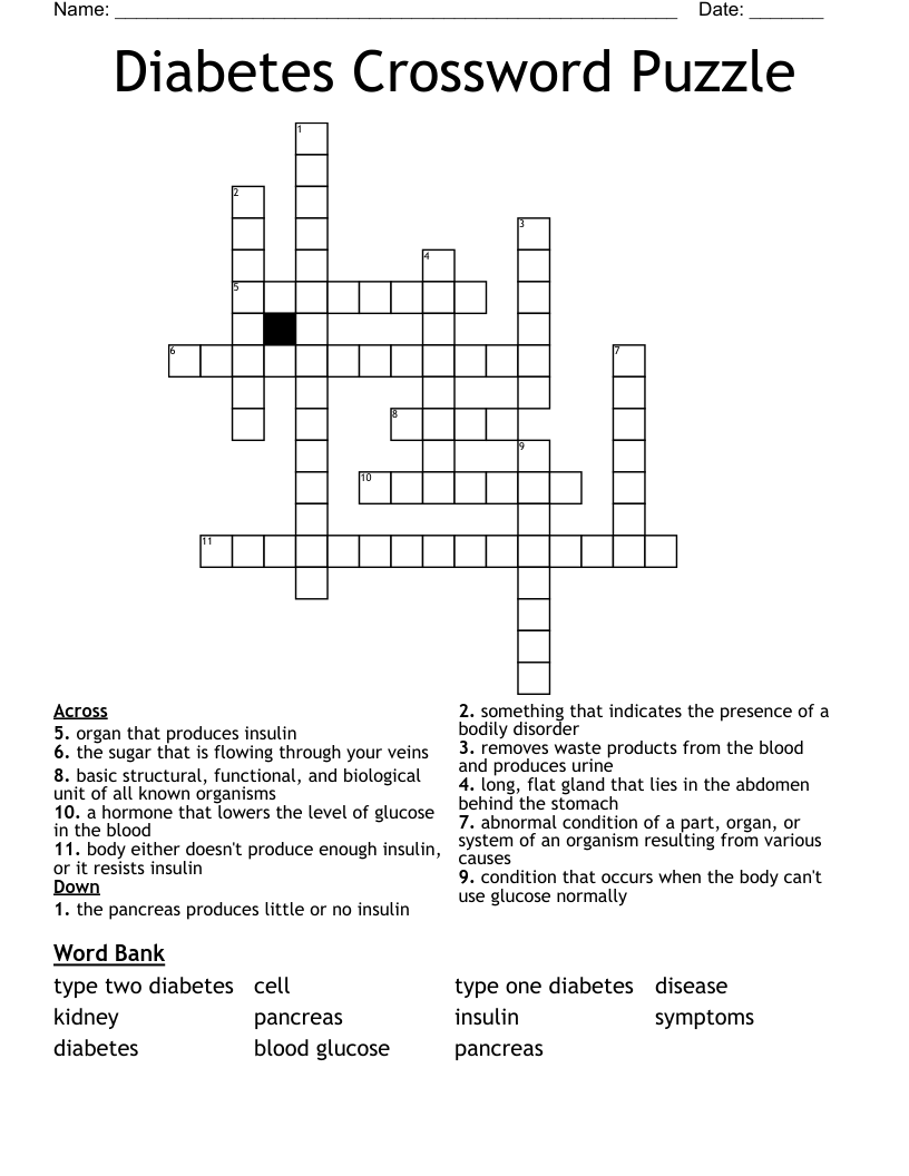 Diabetes Crossword Puzzle