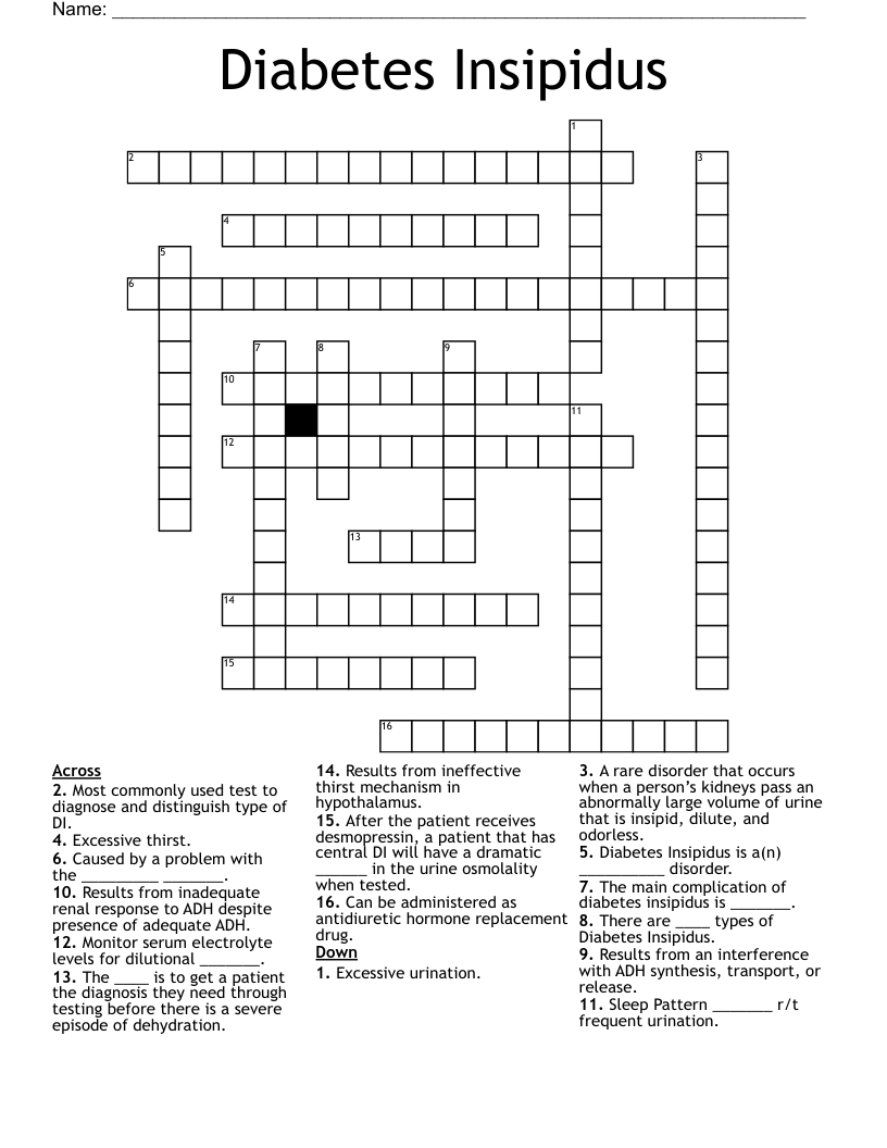 Diabetes Insipidus Crossword