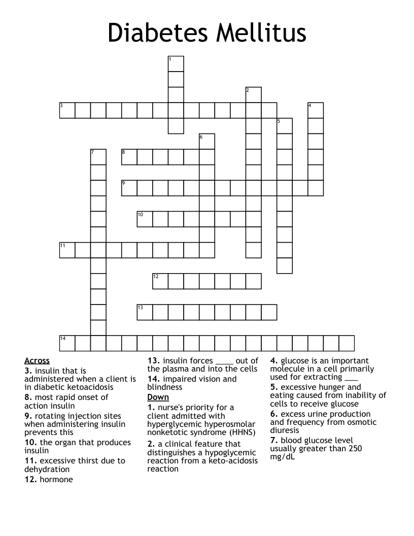 Diabetes Mellitus Crossword