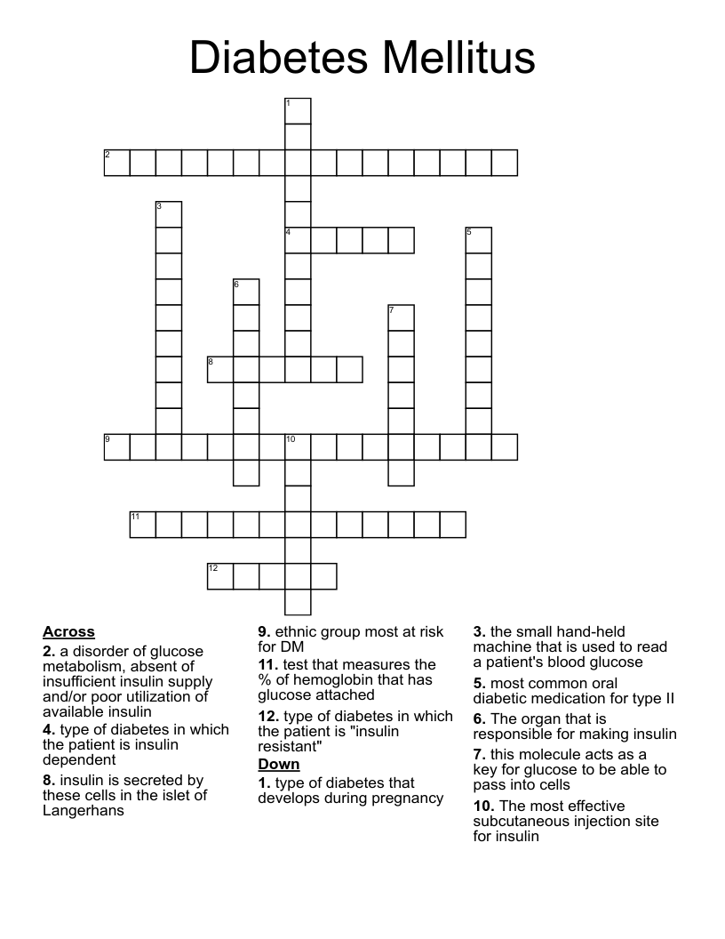 Diabetes Mellitus Crossword
