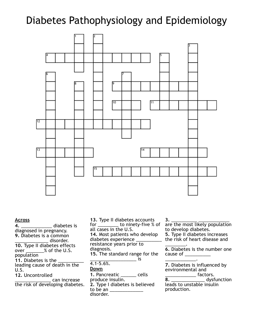 Diabetes Pathophysiology and Epidemiology Crossword