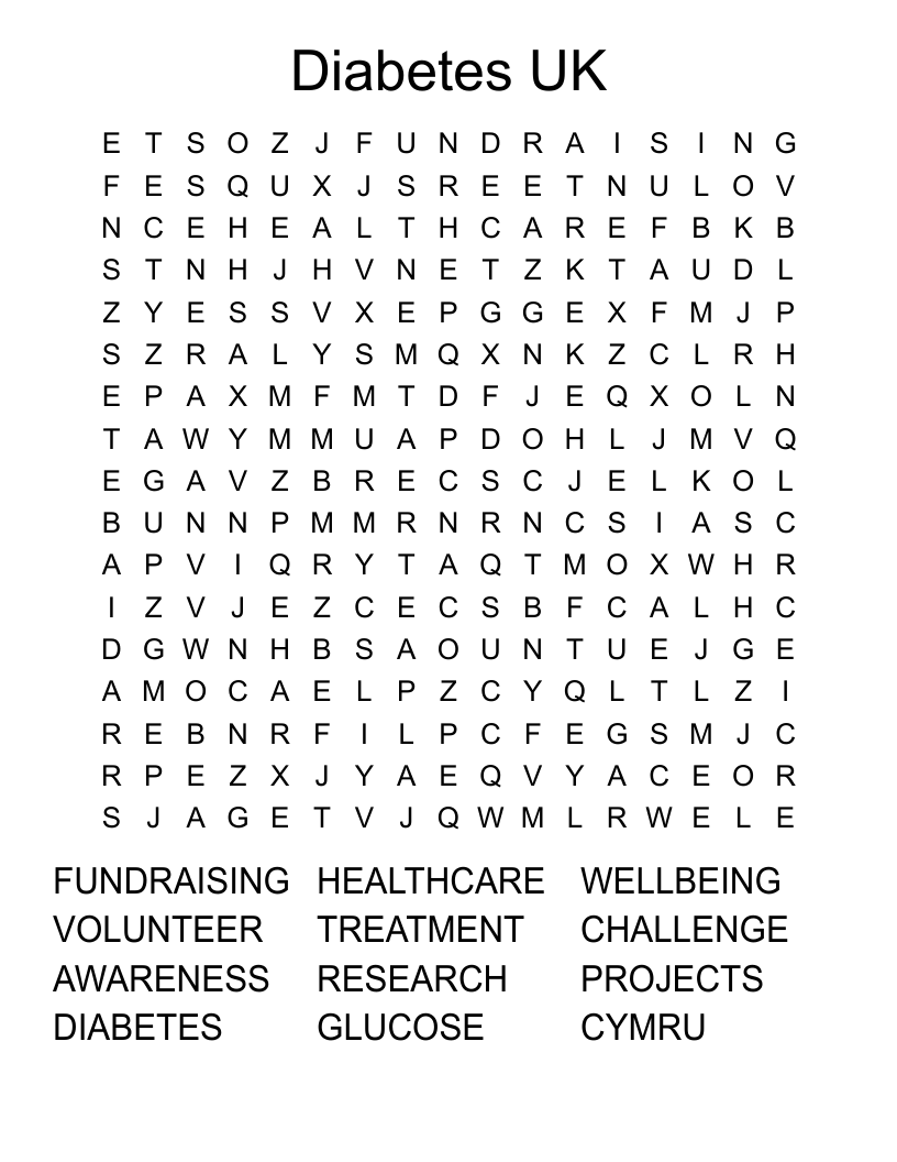 Diabetes UK Word Search