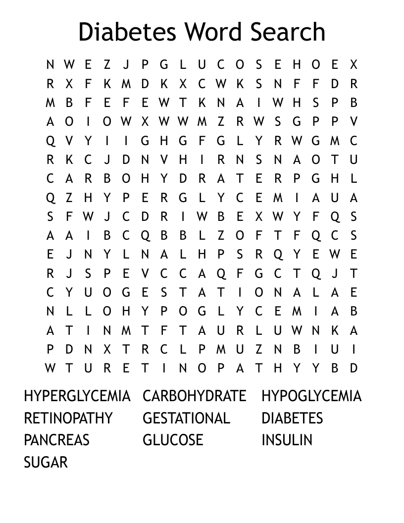 Diabetes Word Search