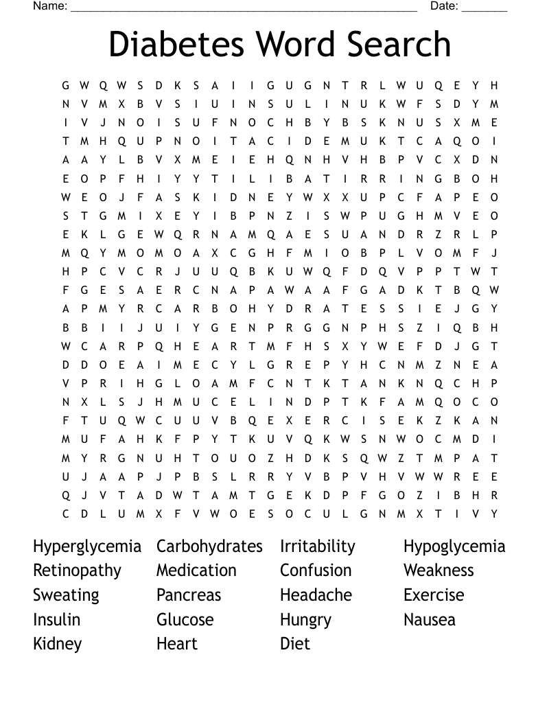 Diabetes Word Search