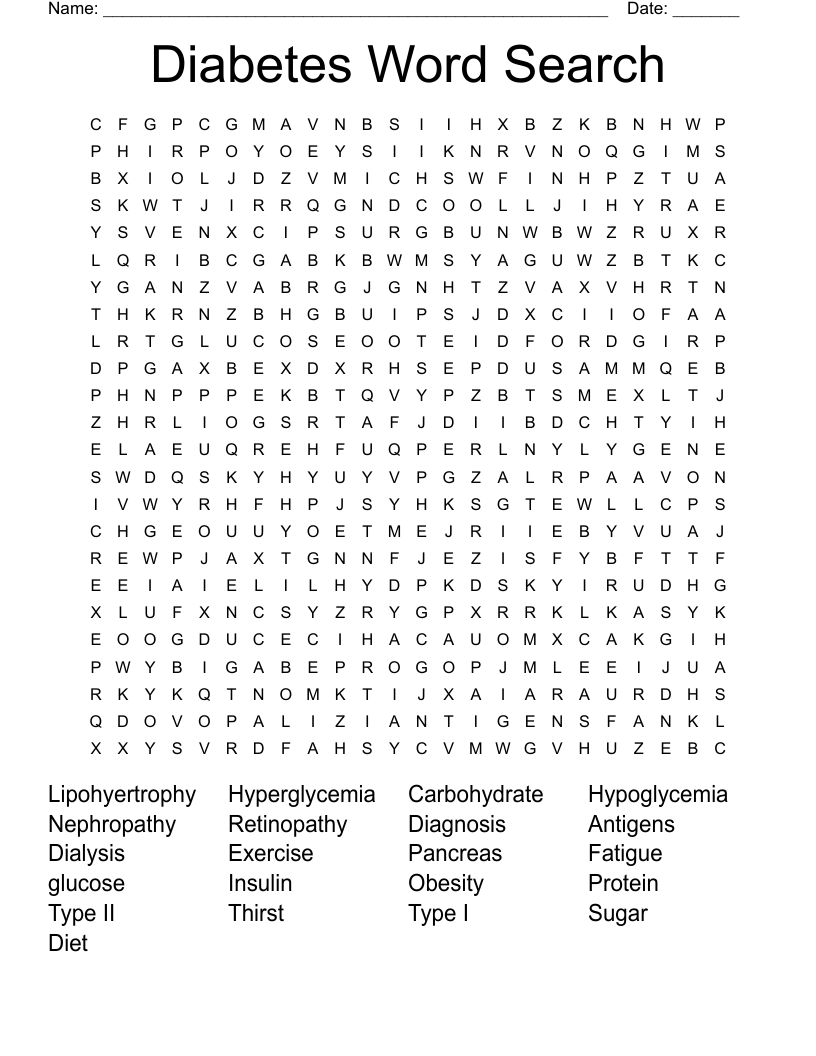 Diabetes Word Search