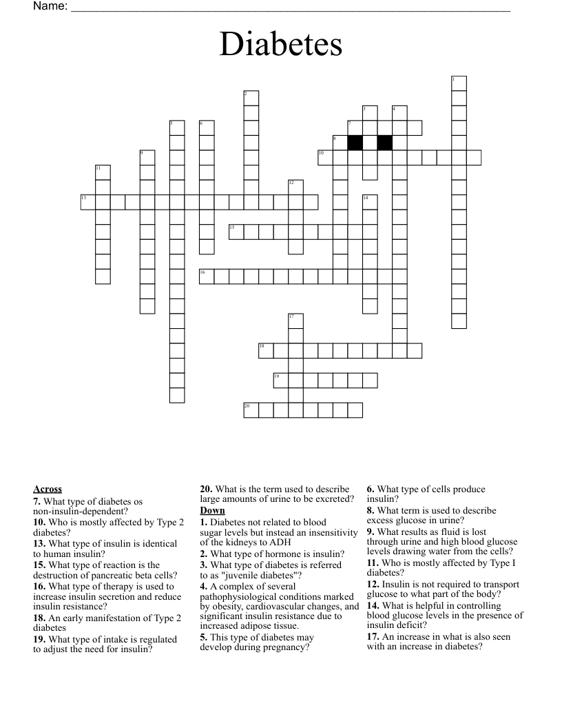 Diabetes  Crossword