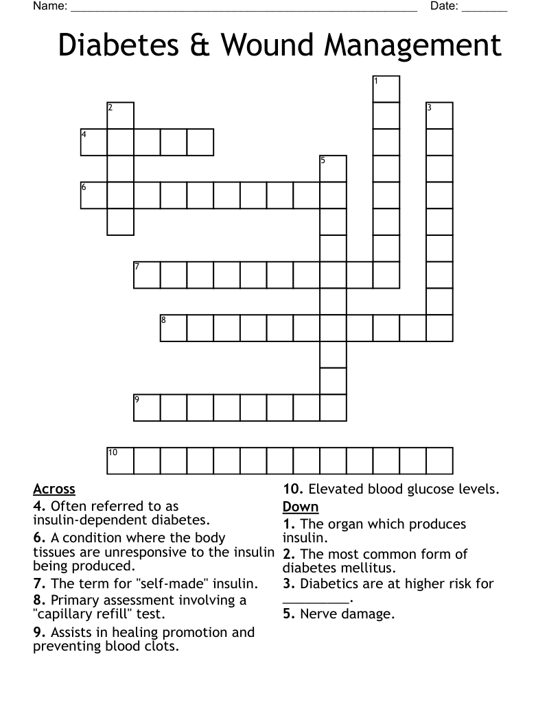 Diabetes & Wound Management Crossword