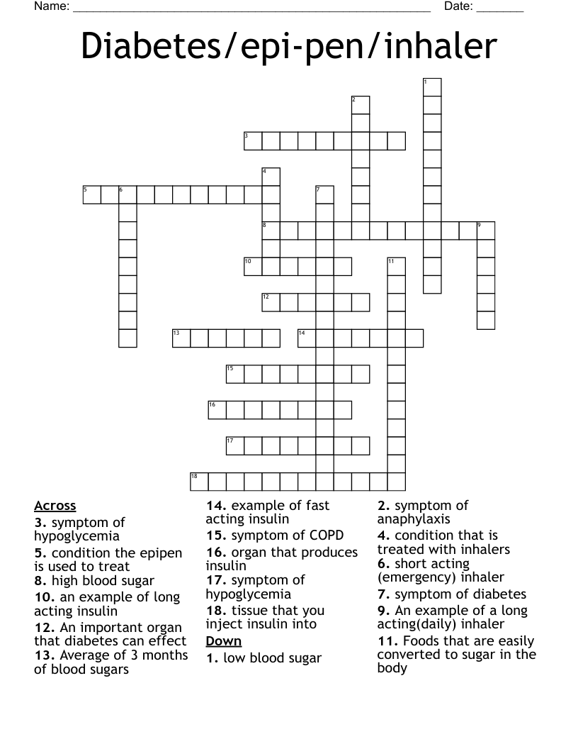 Diabetes/epi-pen/inhaler Crossword