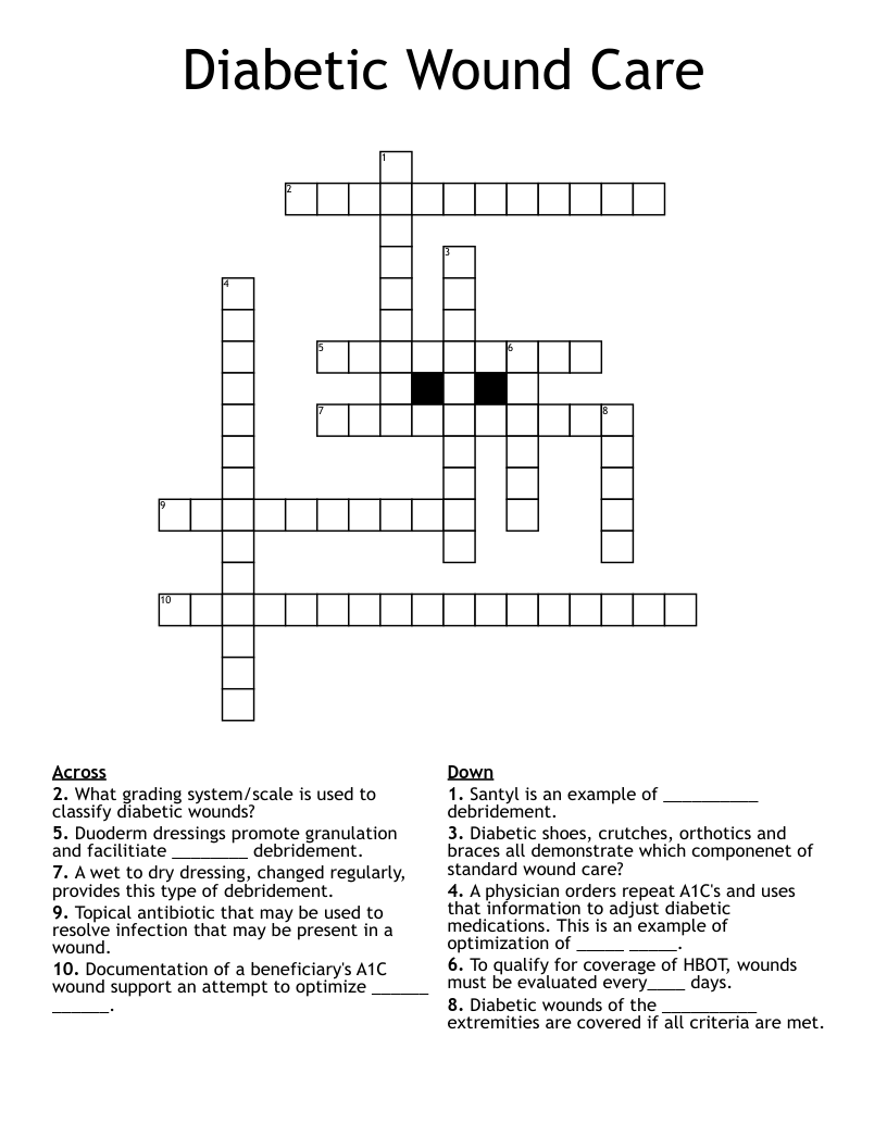Diabetic Wound Care Crossword
