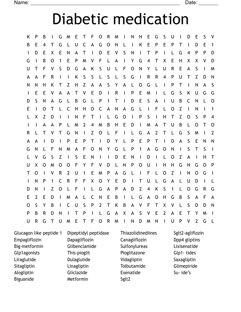 Diabetic medication Word Search
