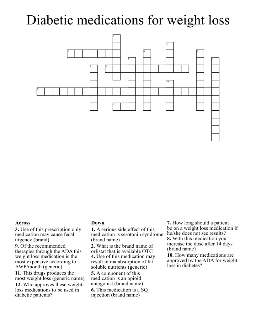 Diabetic medications for weight loss Crossword