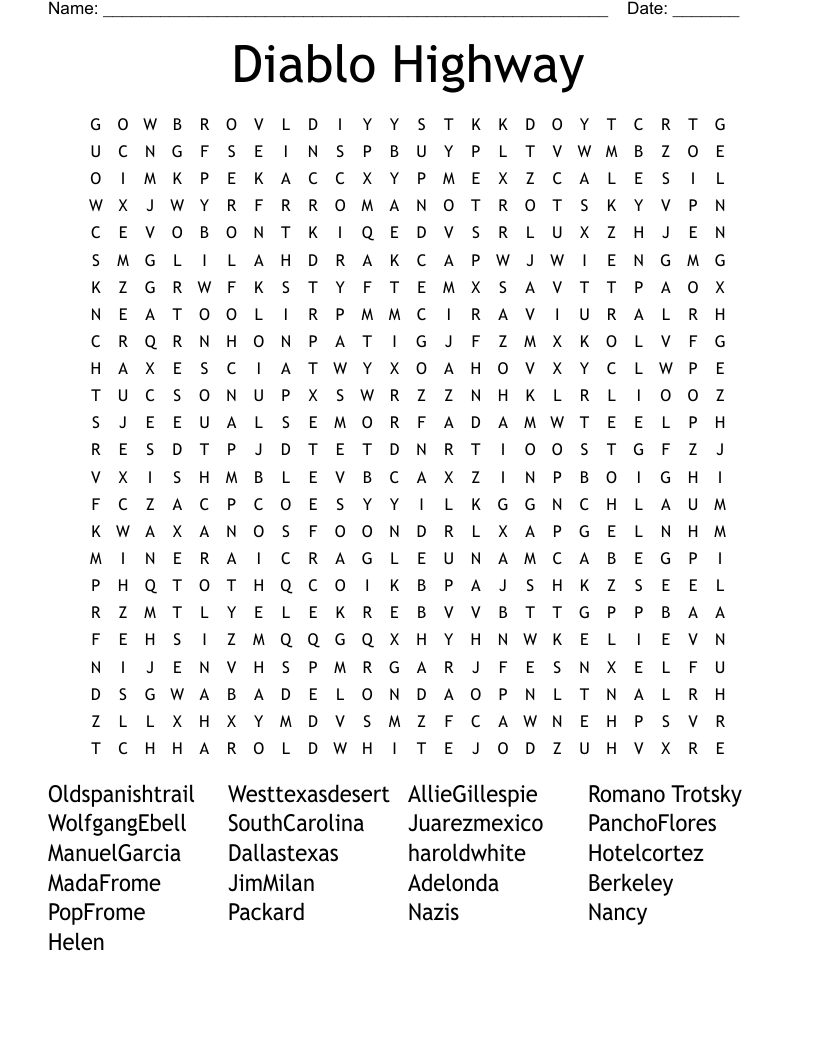Diablo Highway Word Search