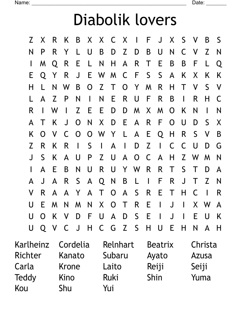 Diabolik lovers Word Search