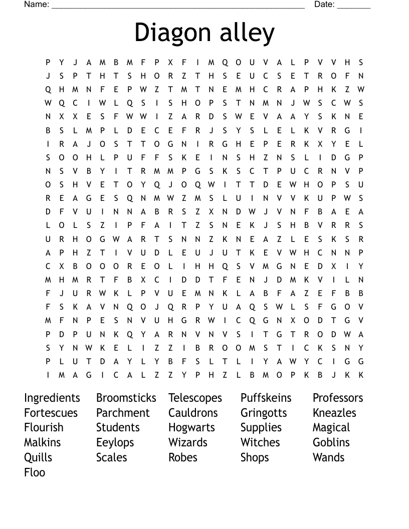 Diagon alley Word Search