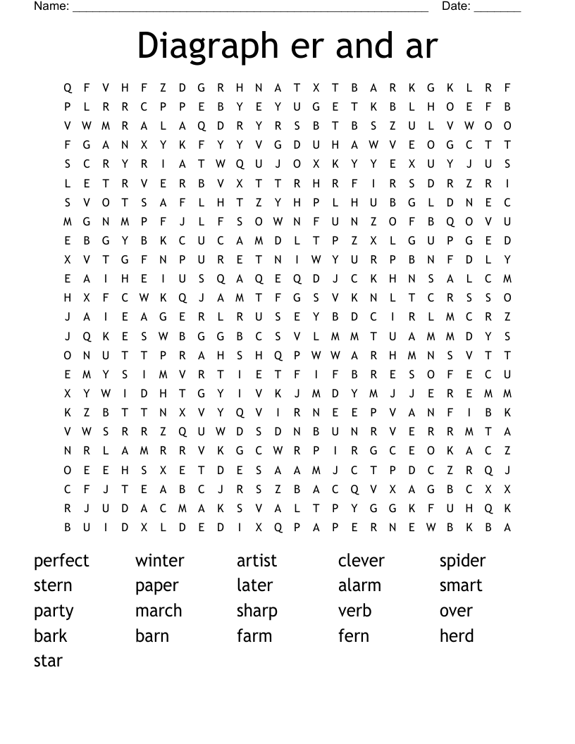 Diagraph er and ar Word Search