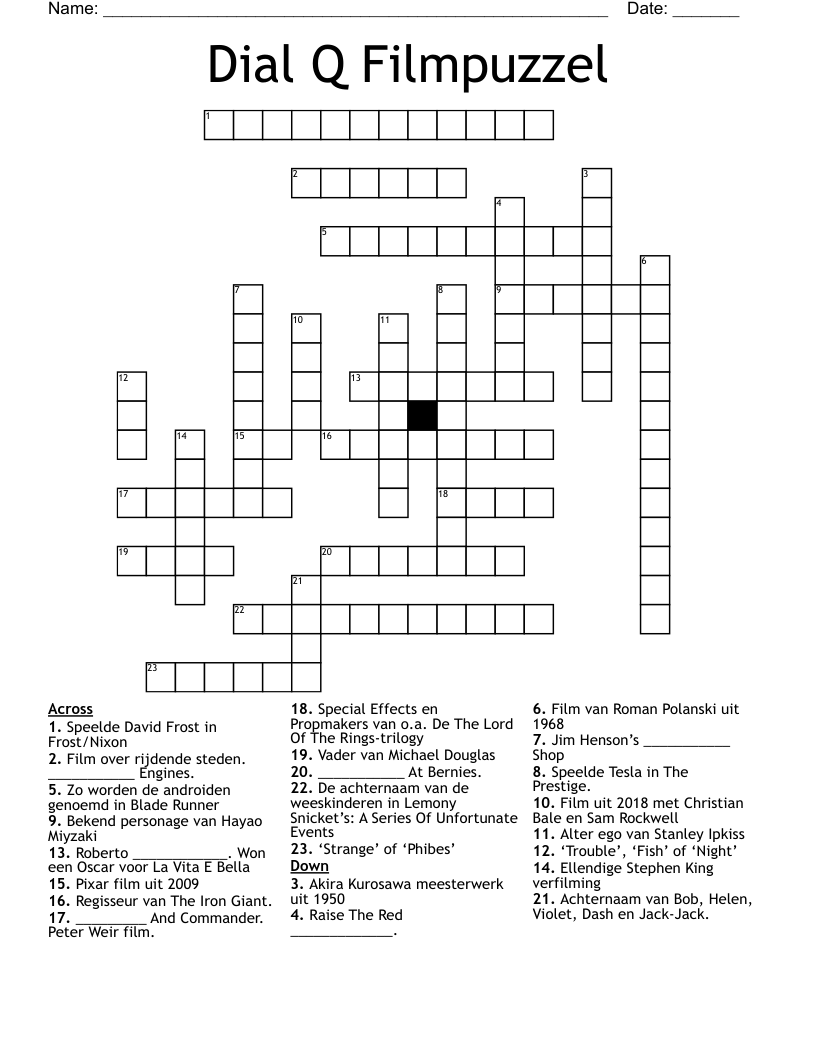Dial Q Filmpuzzel Crossword