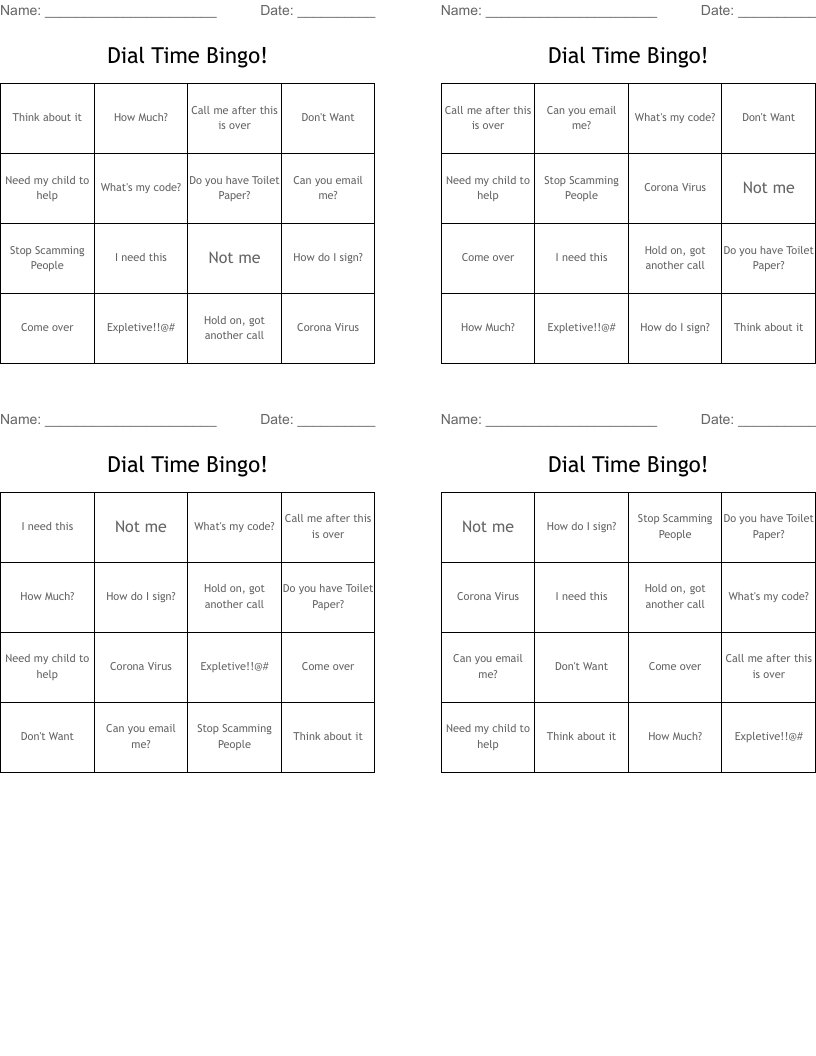 Dial Time Bingo!