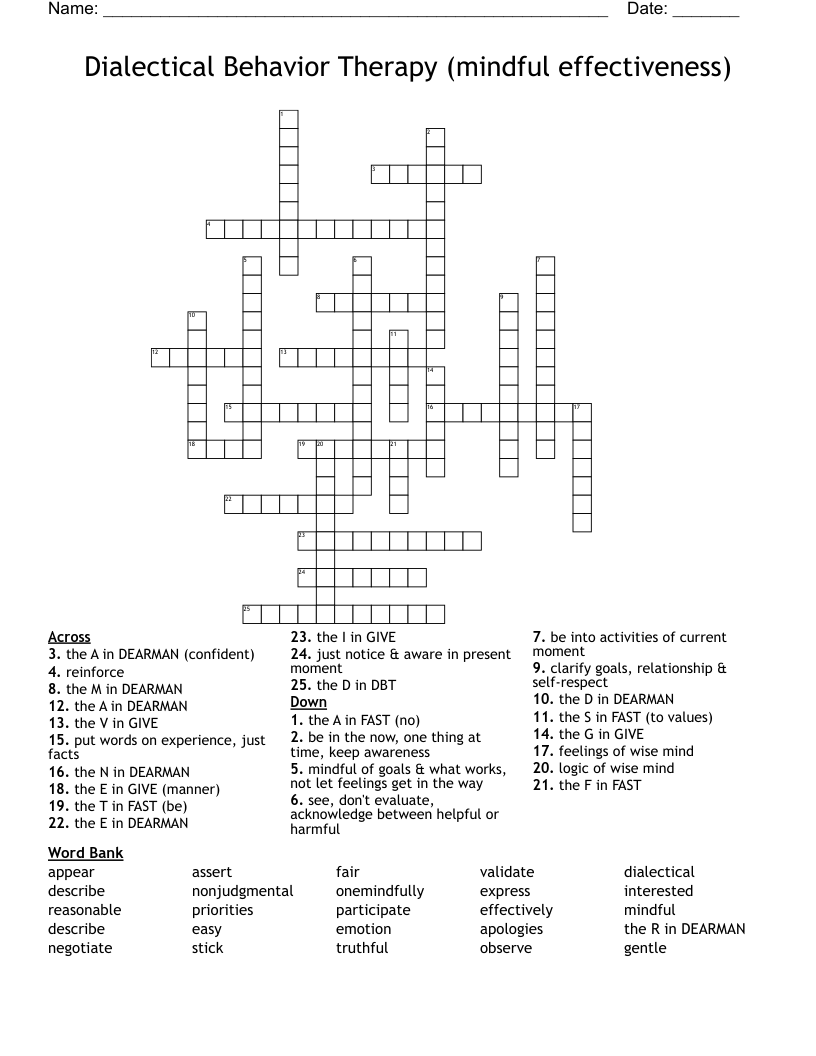 Dialectical Behavior Therapy (mindful effectiveness) Crossword