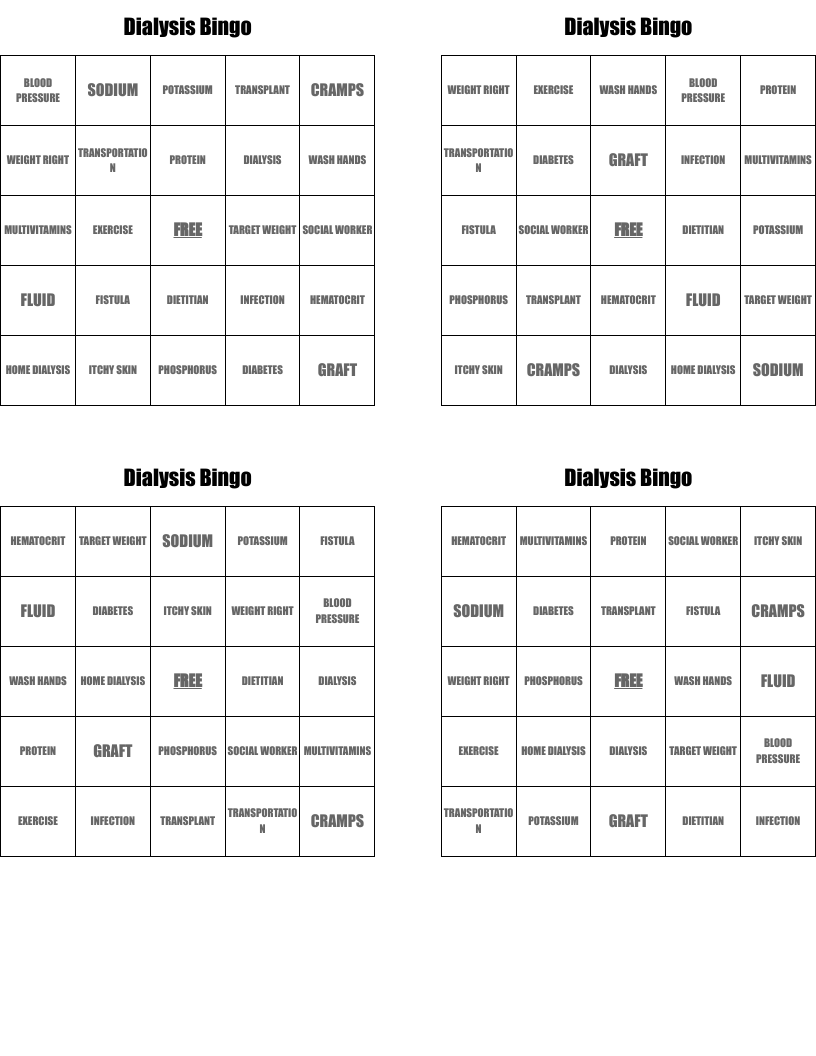 Dialysis Bingo