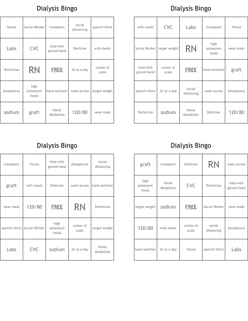 Dialysis Bingo