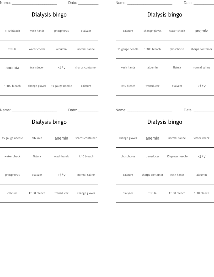 Dialysis bingo