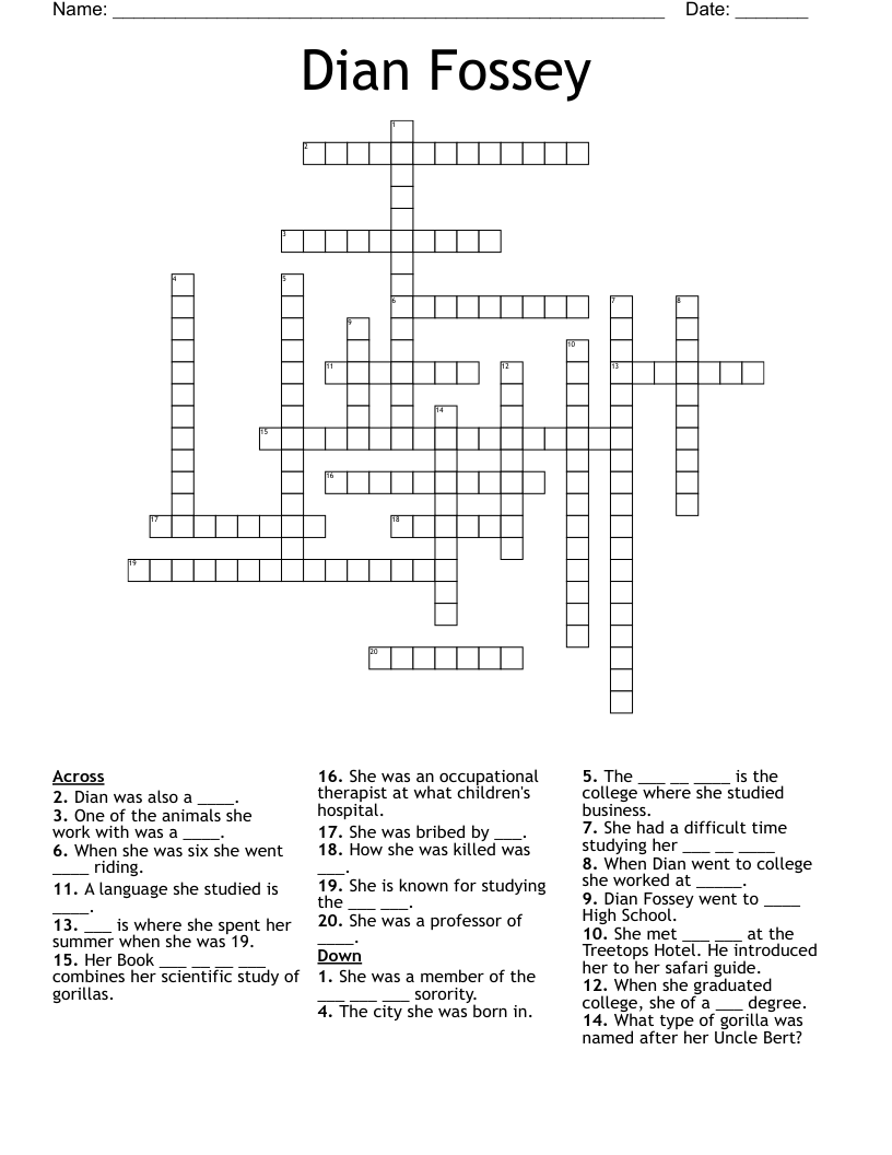 Dian Fossey Crossword