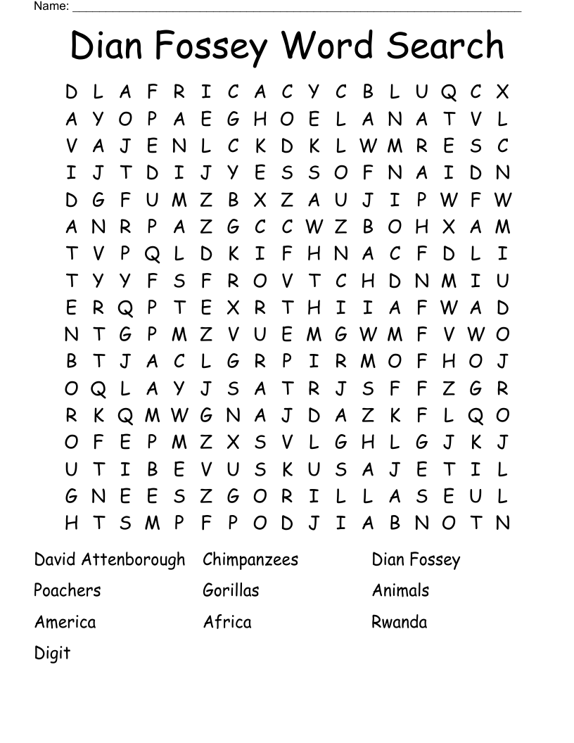 Dian Fossey Word Search