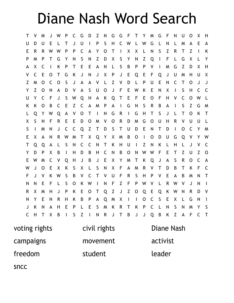 Diane Nash Word Search