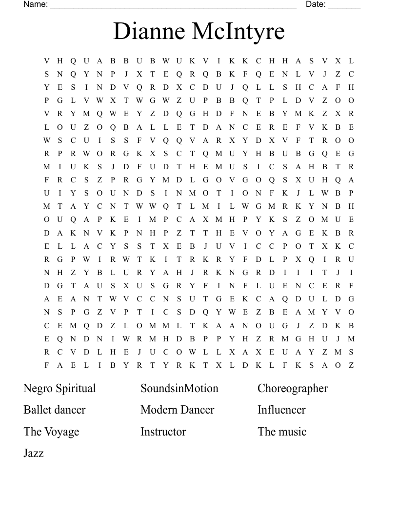 Dianne McIntyre Word Search