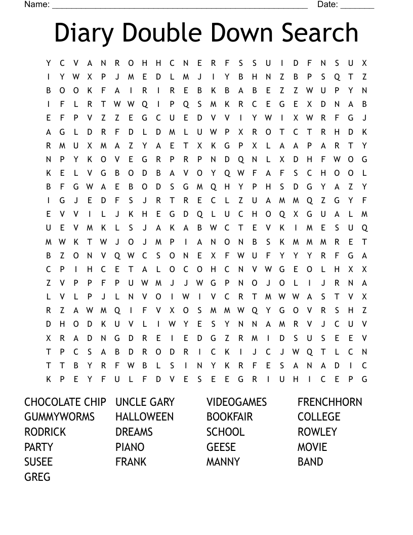 Diary Double Down Search Word Search