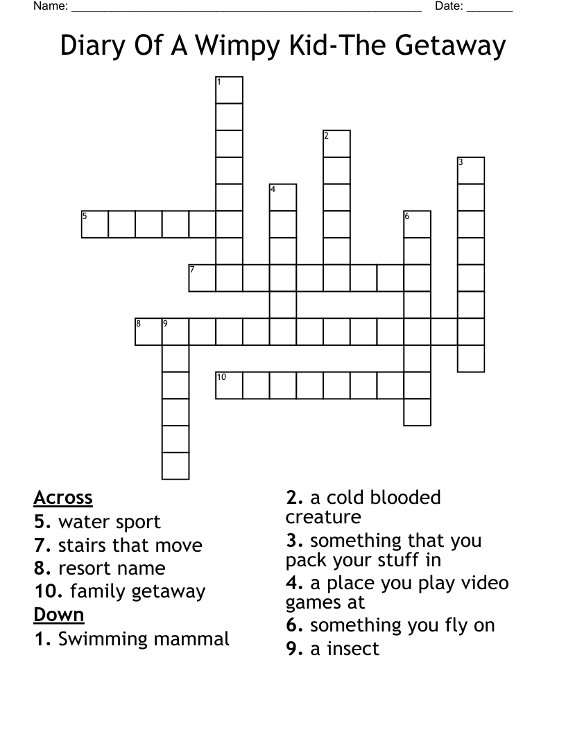 Diary Of A Wimpy Kid-The Getaway Crossword