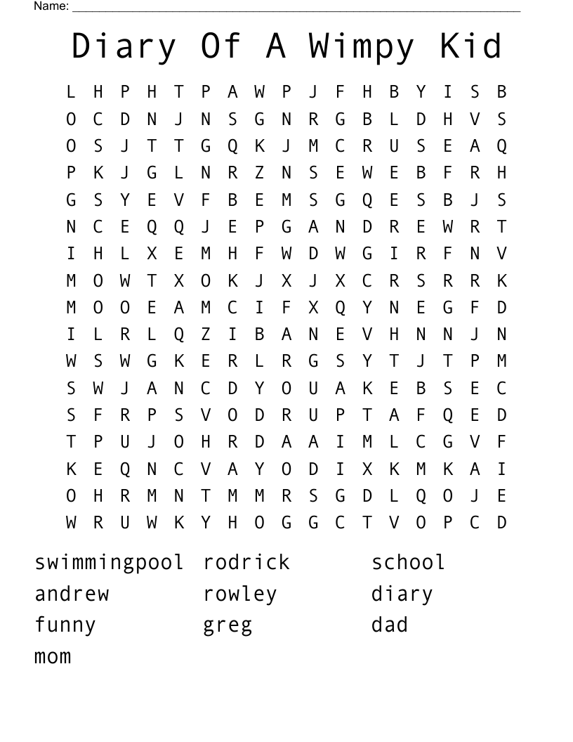 Diary Of A Wimpy Kid Word Search