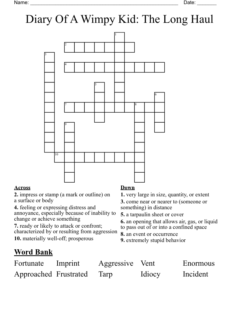 Diary Of A Wimpy Kid: The Long Haul Crossword