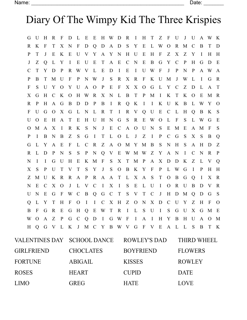 Diary Of The Wimpy Kid The Three Krispies Word Search